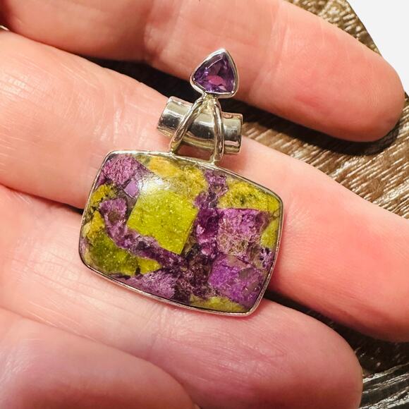 925 Sterling Silver Atlantis & Amethyst Pendant-Natural Gemstone - Picture 4 of 7